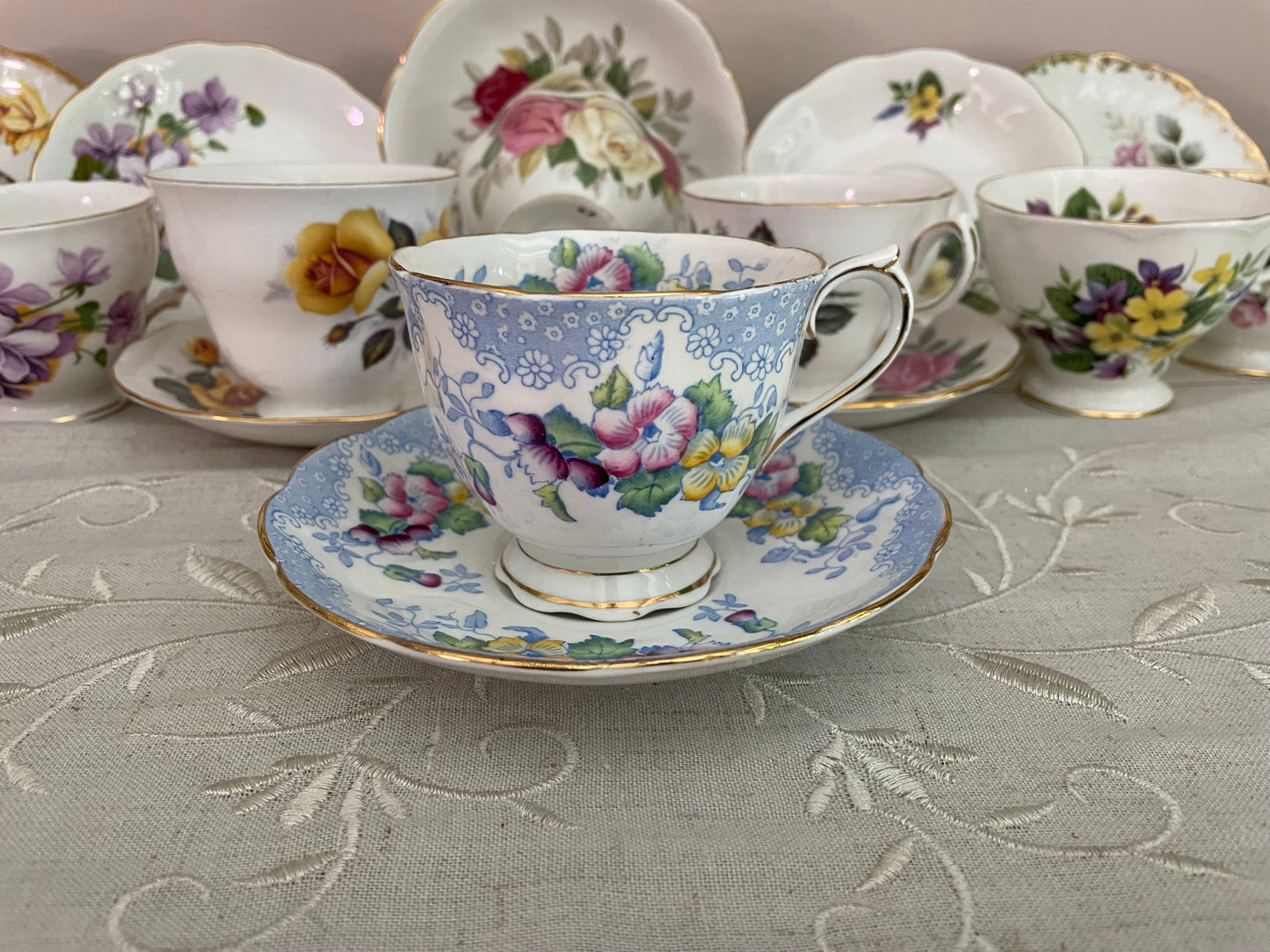 Vintage Royal Albert 'Lovelace' Bone China Tea Cup & Saucer Set