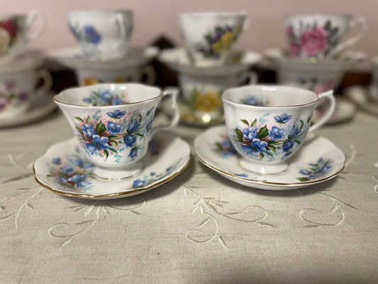 PAIR Royal Albert Blue Bell Tea Cup & Saucer Sets