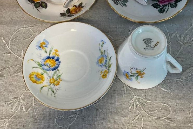 Vintage Victoria Bone China Tea Cup & Saucer Set, Made in England